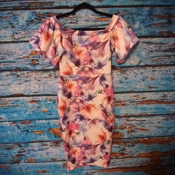 Boohoo Off The Shoulder Floral Midi Dress NWT - Picture 1 of 6